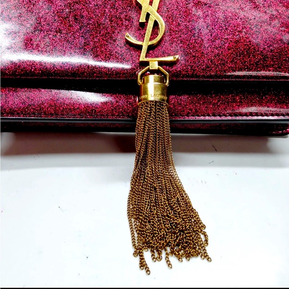 Auth Saint Laurent Ruby Patent Glitter Wallet On Chain Kate Clutch Shoulder Bag - Picture 8 of 10